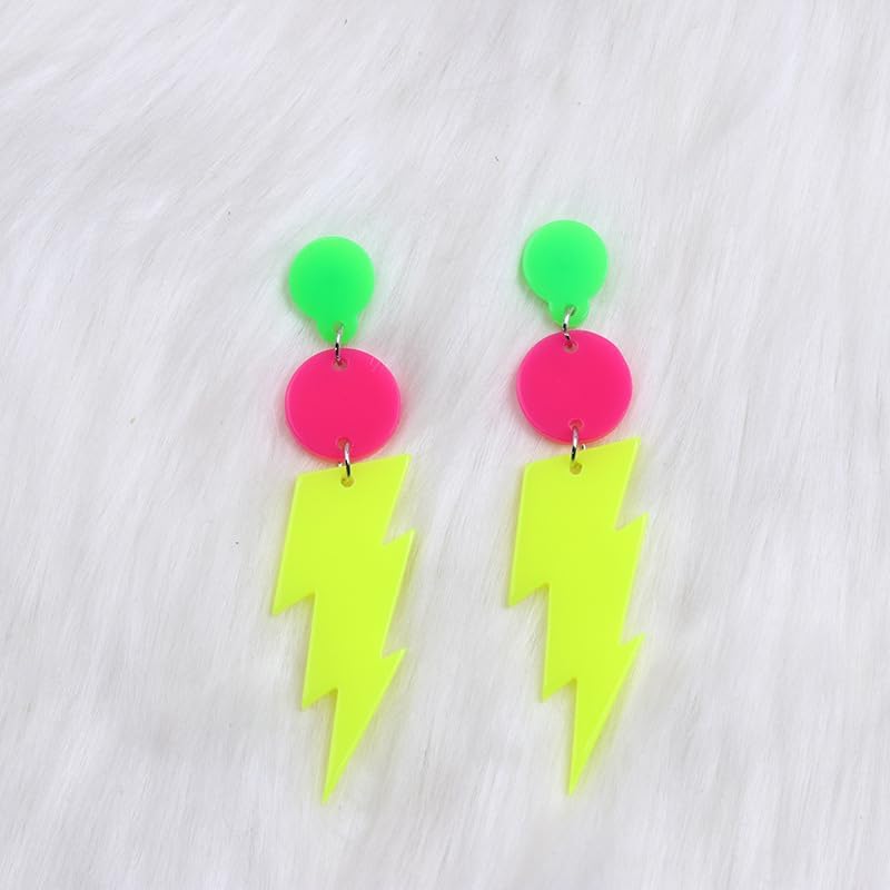 Modpide 80s Neon Earrings Hollow Lightning Bolt Halloween Punk Retro Earrings for Women 80's Party Accessories - Image 3
